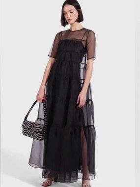 New Staud Hyacinth Sheer Organza Dress in Black Size XL